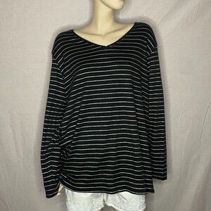 Falls Creek Long Sleeve Black w/ White Stripes Blouse Size 4XL